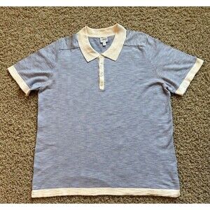 ARMANI COLLEZIONI 100% Cotton Sweater Short Sleeve Blue and White Striped Sz L